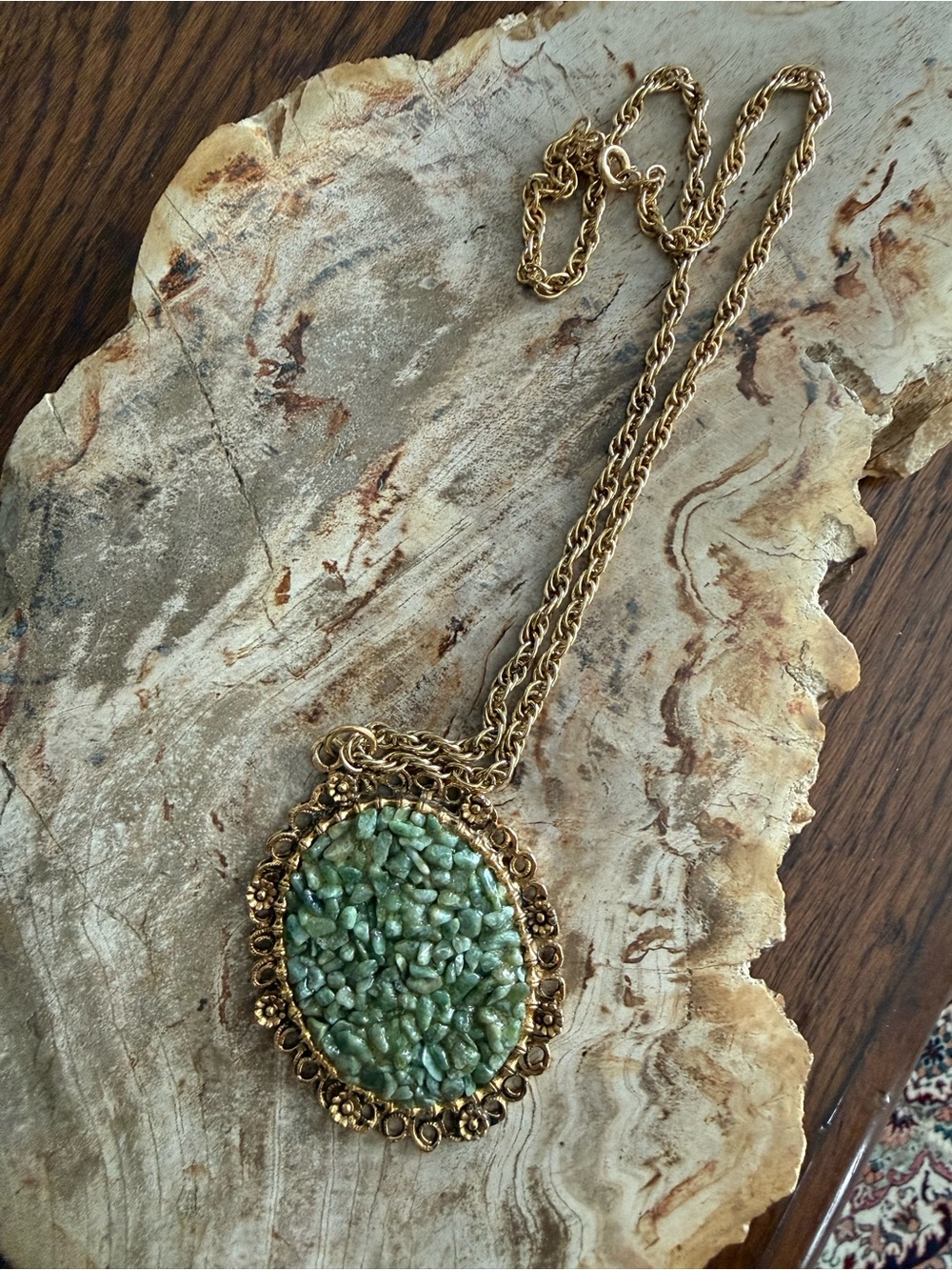 Vintage Victorian Crushed Jade Necklace